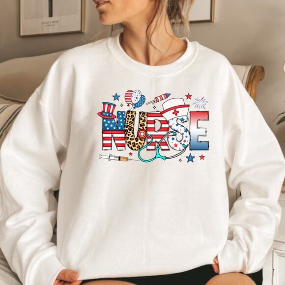 Tops - USA 4th of July Nurse NEW white crewneck sweatshirt